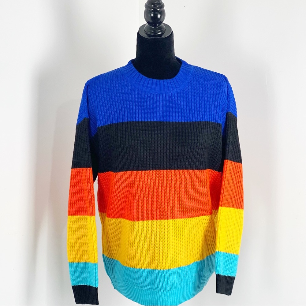 Multicolored Striped Crew Neck Sweater